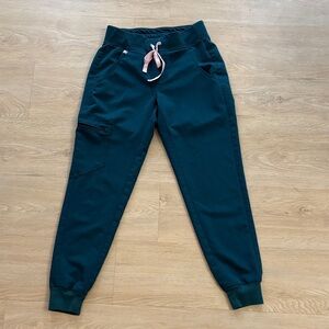 Figs Women’s Jogger Scrub Pants in Teal with Pink Drawstring
